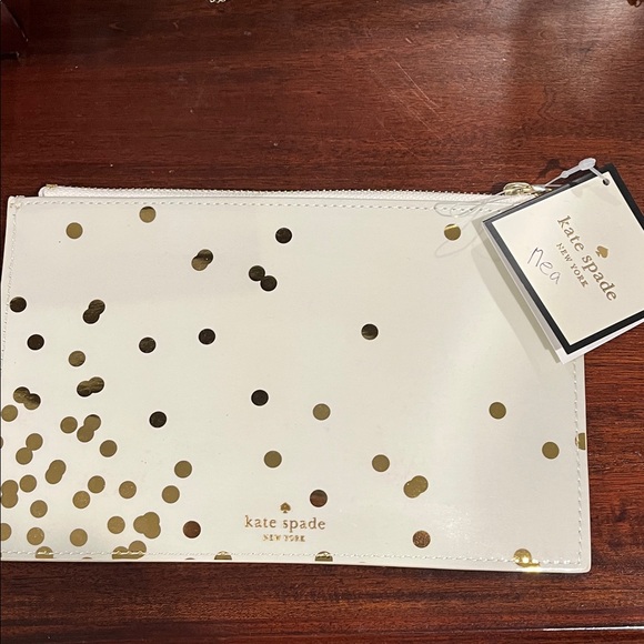kate spade Accessories - Kate Spade Gold Polka Dot pencil case